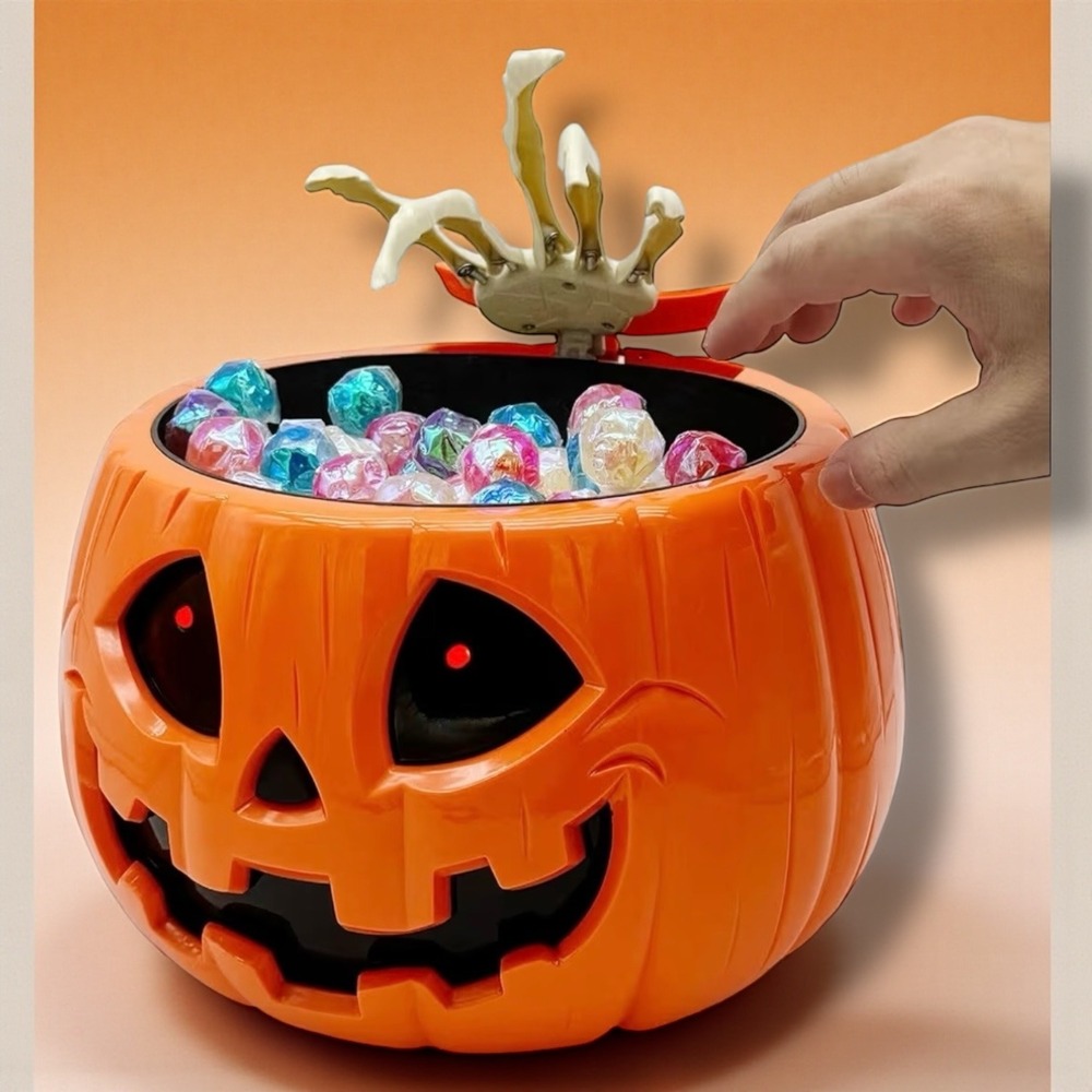 Halloween Animated Pumpkin Hand Candy Bowl Light Up Eyes Spooky Decor‎